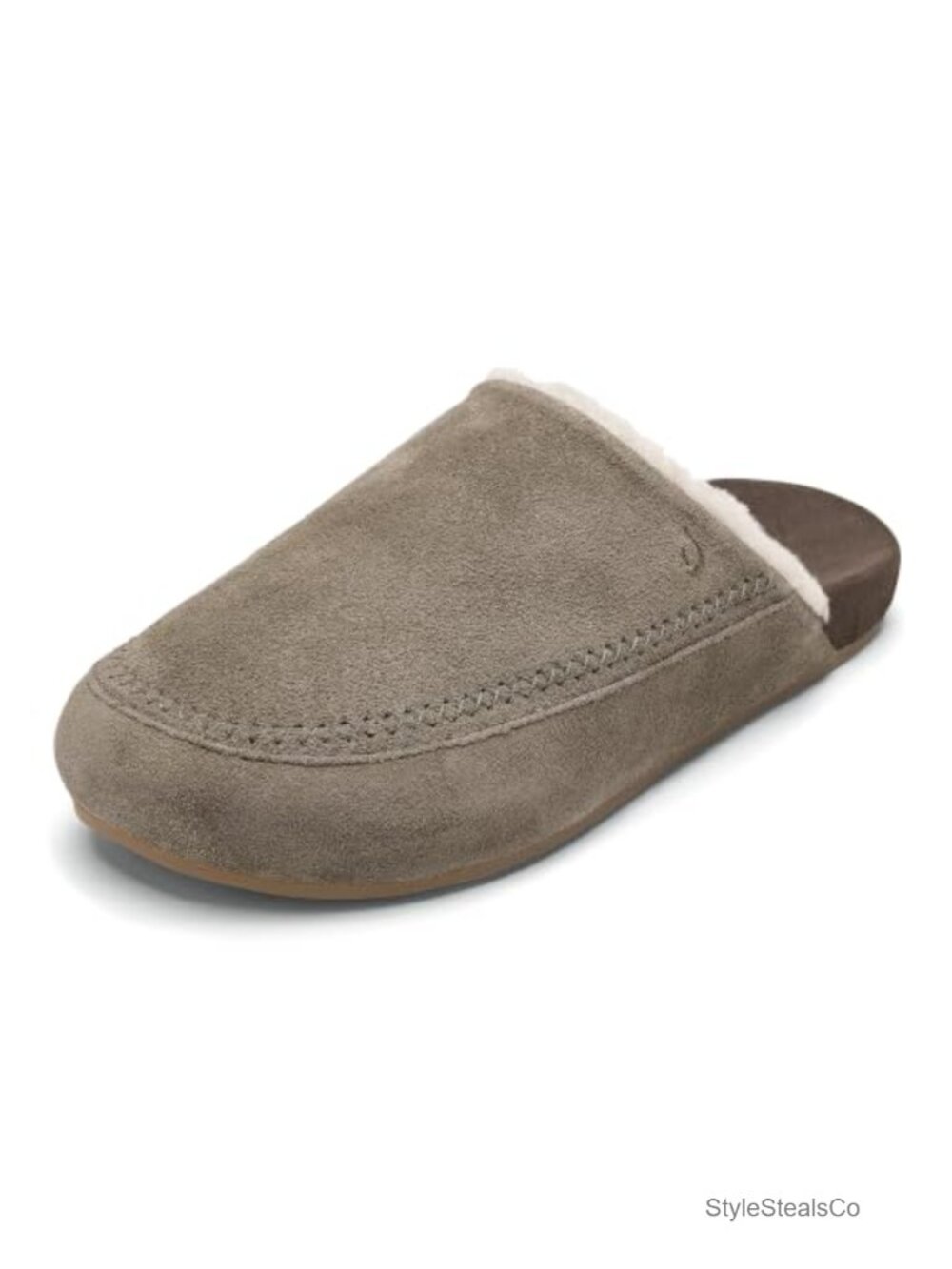 Suede Shearling Mule Slippers with Wet Grip Rubber Traction